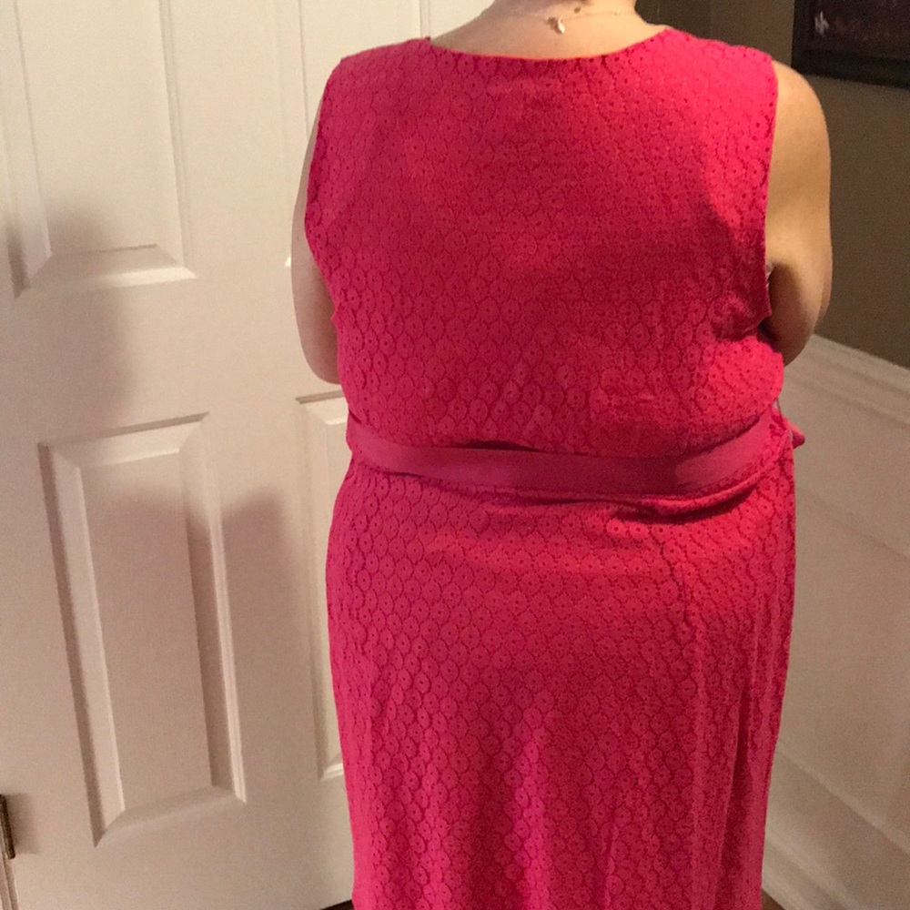 Lane Bryant Pink Lace dress with ribbon waist tie - Picture 3 of 4